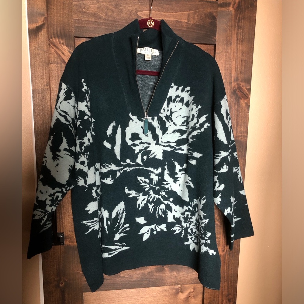 Intarsia 1/4 zip pullover sweater by Christie Brinkley